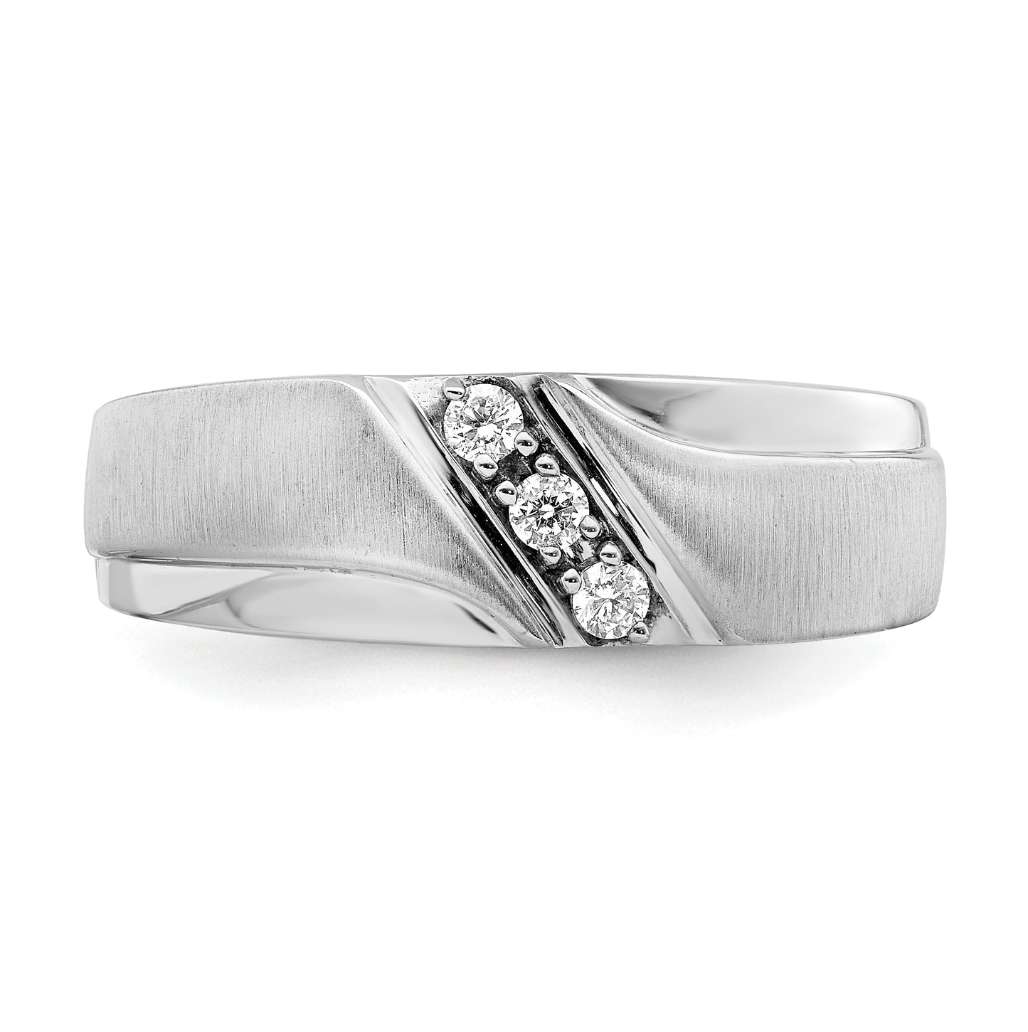 14k White Gold 3-Stone 1/8 carat Diamond Complete Men's Band