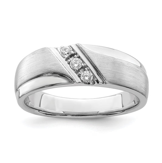 14k White Gold 3-Stone 1/8 carat Diamond Complete Men's Band