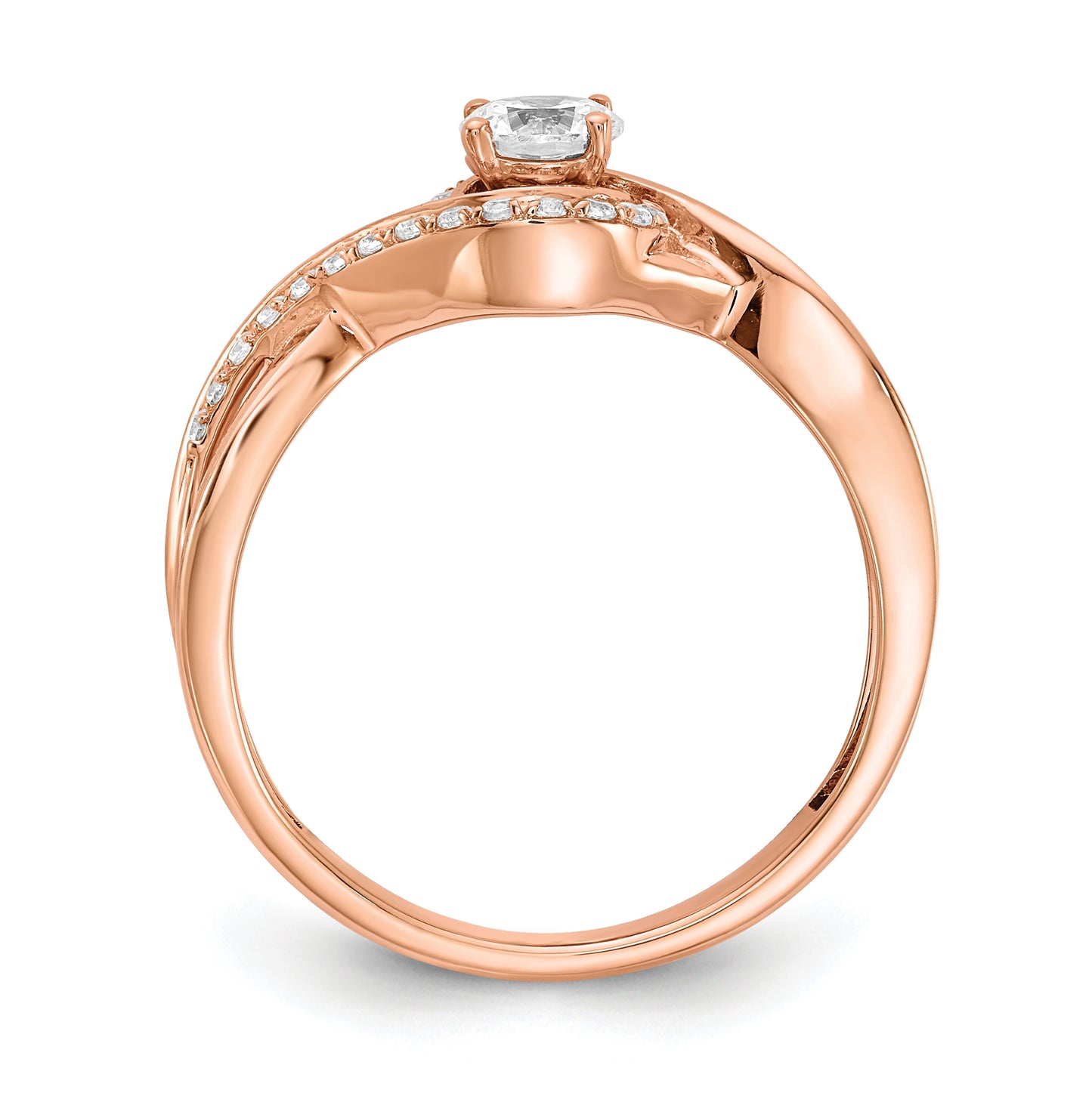 14k Rose Gold Criss-Cross (Holds 1/3 carat (4.5mm) Round Center) 1/6 carat Diamond Semi-mount Engagement Ring