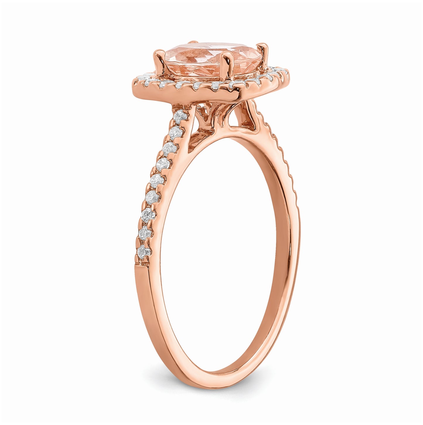Blooming Bridal 14k Rose Gold Halo 8x6mm Oval Morganite and 1/3 carat Diamond Complete Engagement Ring