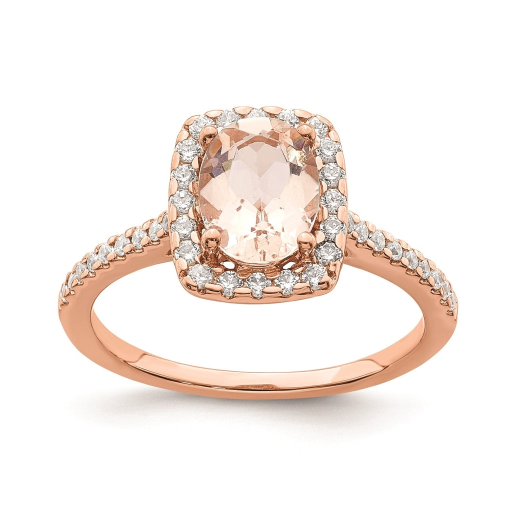 Blooming Bridal 14k Rose Gold Halo 8x6mm Oval Morganite and 1/3 carat Diamond Complete Engagement Ring