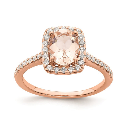 Blooming Bridal 14k Rose Gold Halo 8x6mm Oval Morganite and 1/3 carat Diamond Complete Engagement Ring