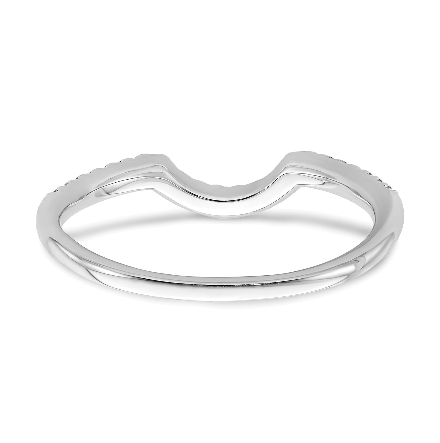 14k White Gold 1/8 carat Diamond Contoured Complete Wedding Band,