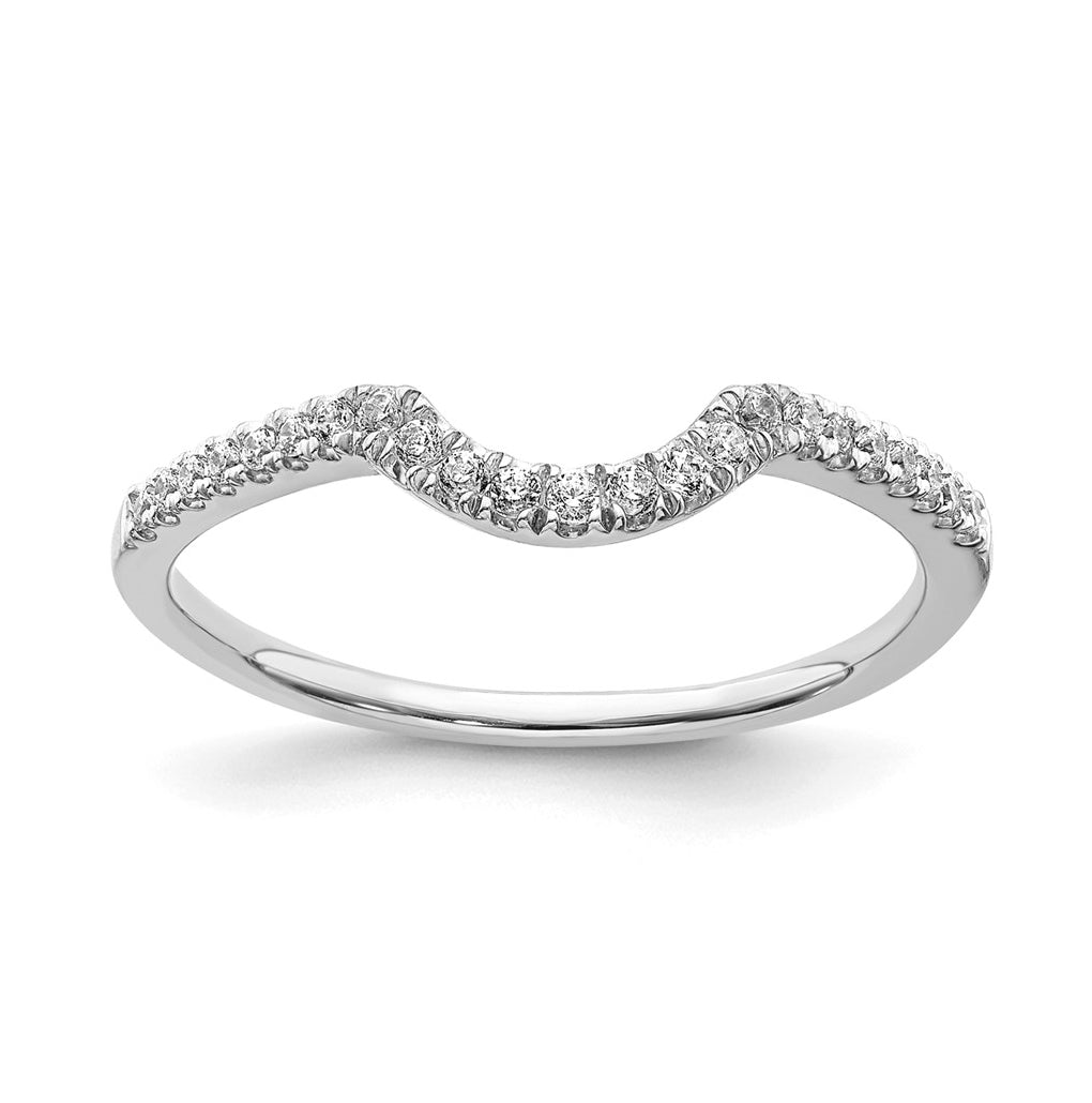 14k White Gold 1/8 carat Diamond Contoured Complete Wedding Band,