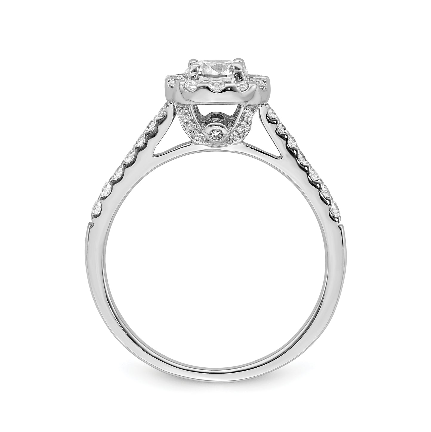 14k White Gold Halo Plus (Holds 1/2 carat (5.2mm) Round Center) 3/8 carat Diamond Semi-Mount Engagement Ring