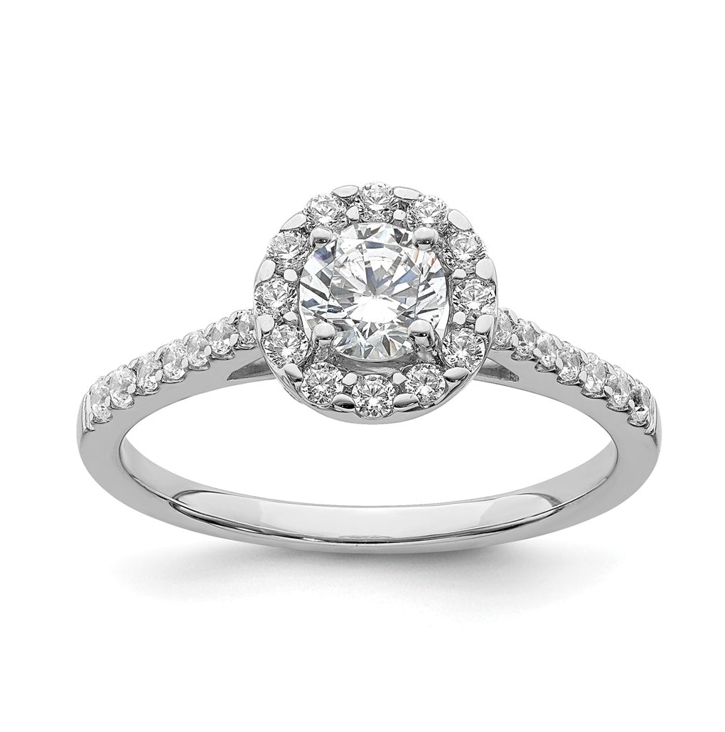 14k White Gold Halo Plus (Holds 1/2 carat (5.2mm) Round Center) 3/8 carat Diamond Semi-Mount Engagement Ring