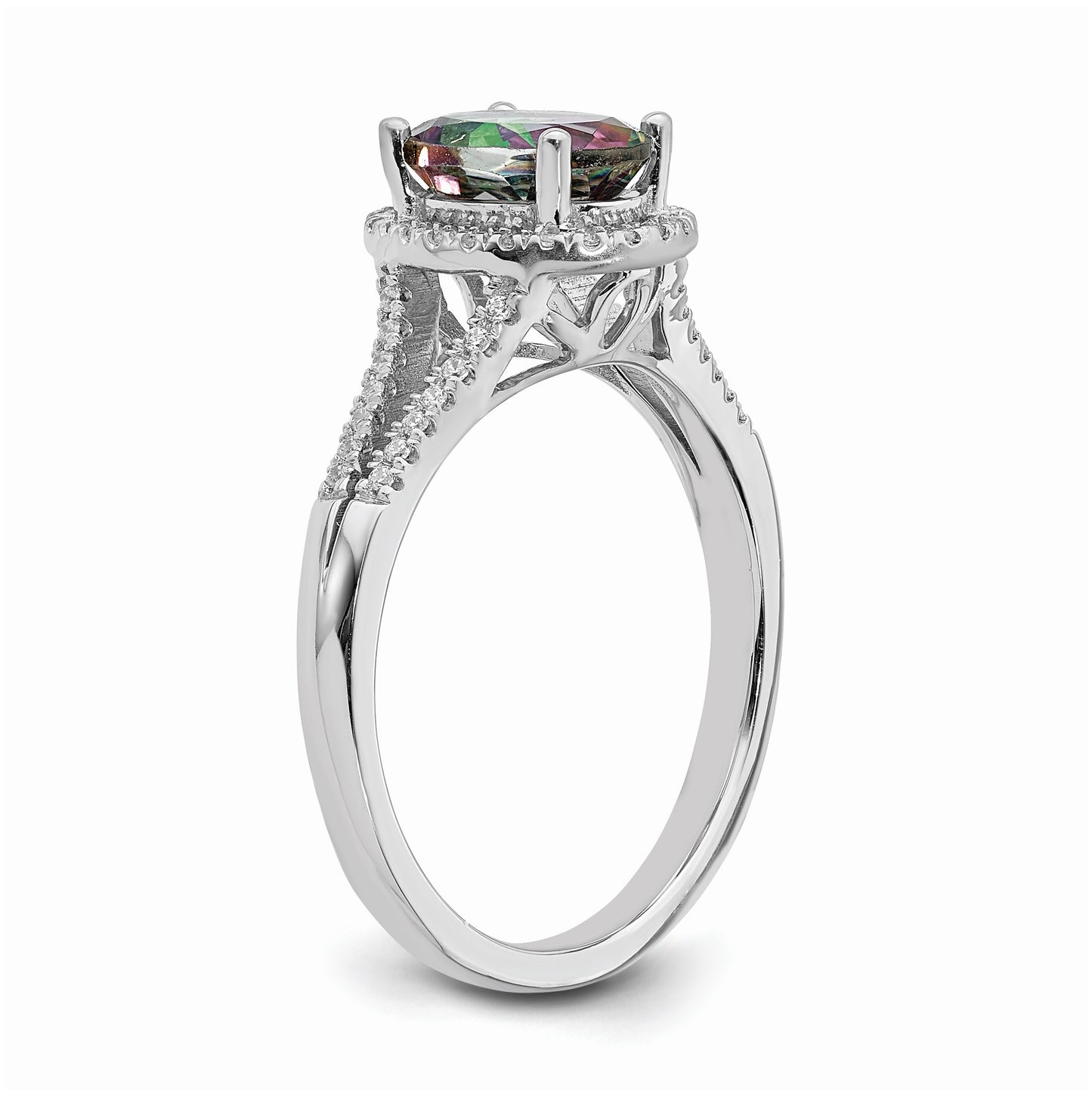 Blooming Bridal 14k White Gold Halo 8x6mm Oval Mystic Fire Topaz and 1/5 carat Diamond Complete Engagement Ring