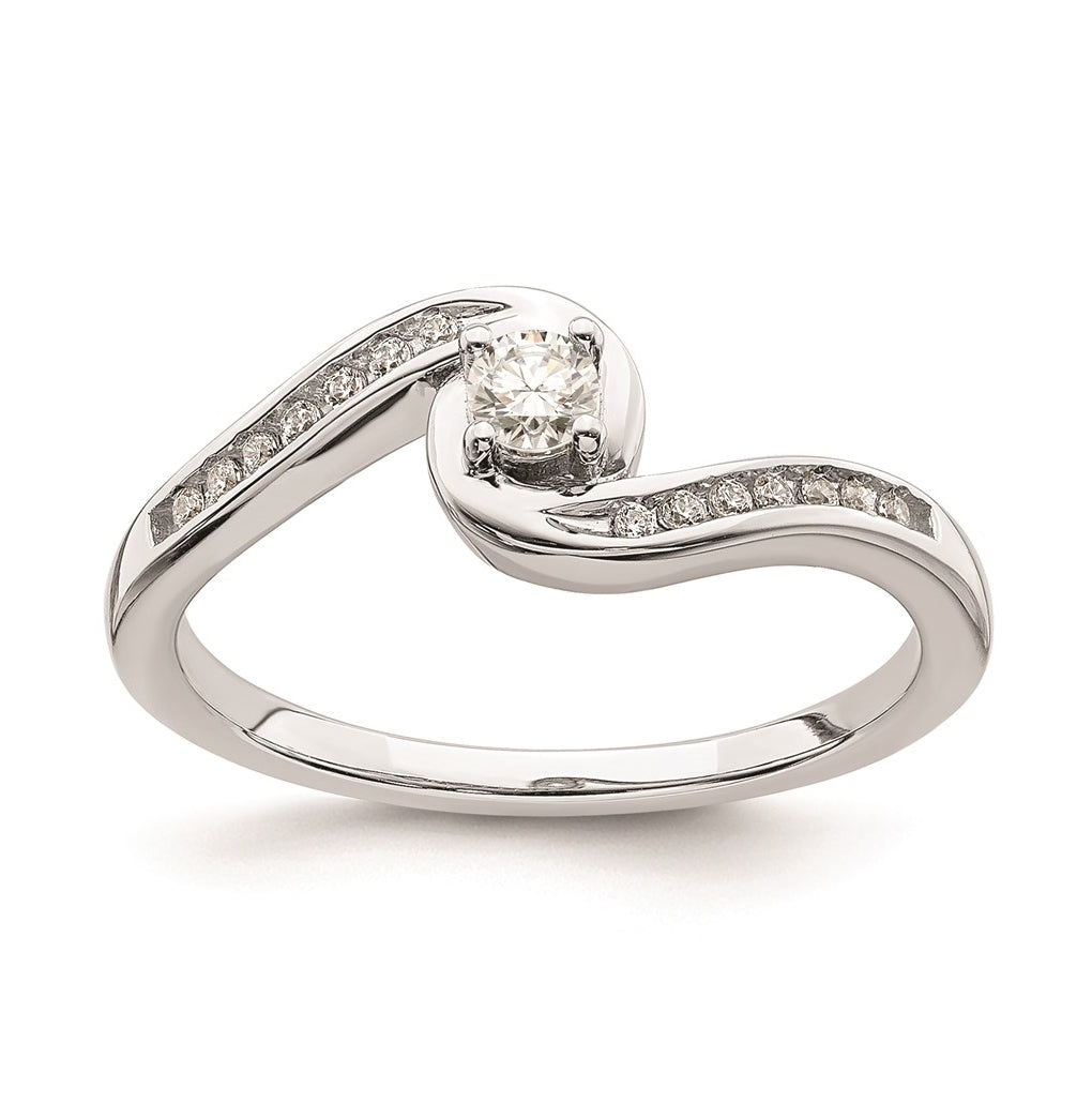 10k White Gold Bypass 1/5 carat Diamond Complete Engagement Ring, 4.72 mm