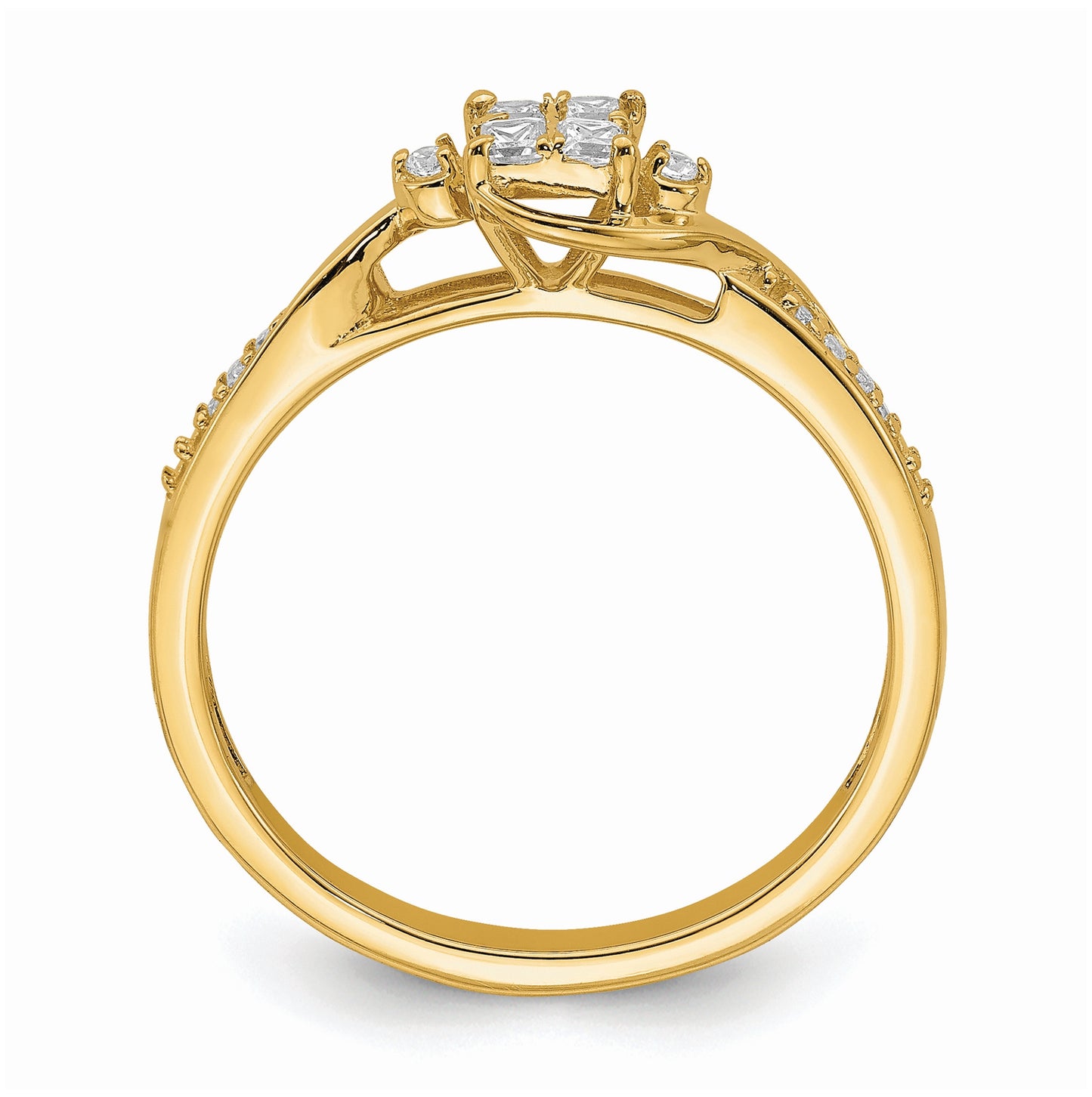 10k Yellow Gold Bypass Cluster 1/5 carat Diamond Complete Engagement Ring