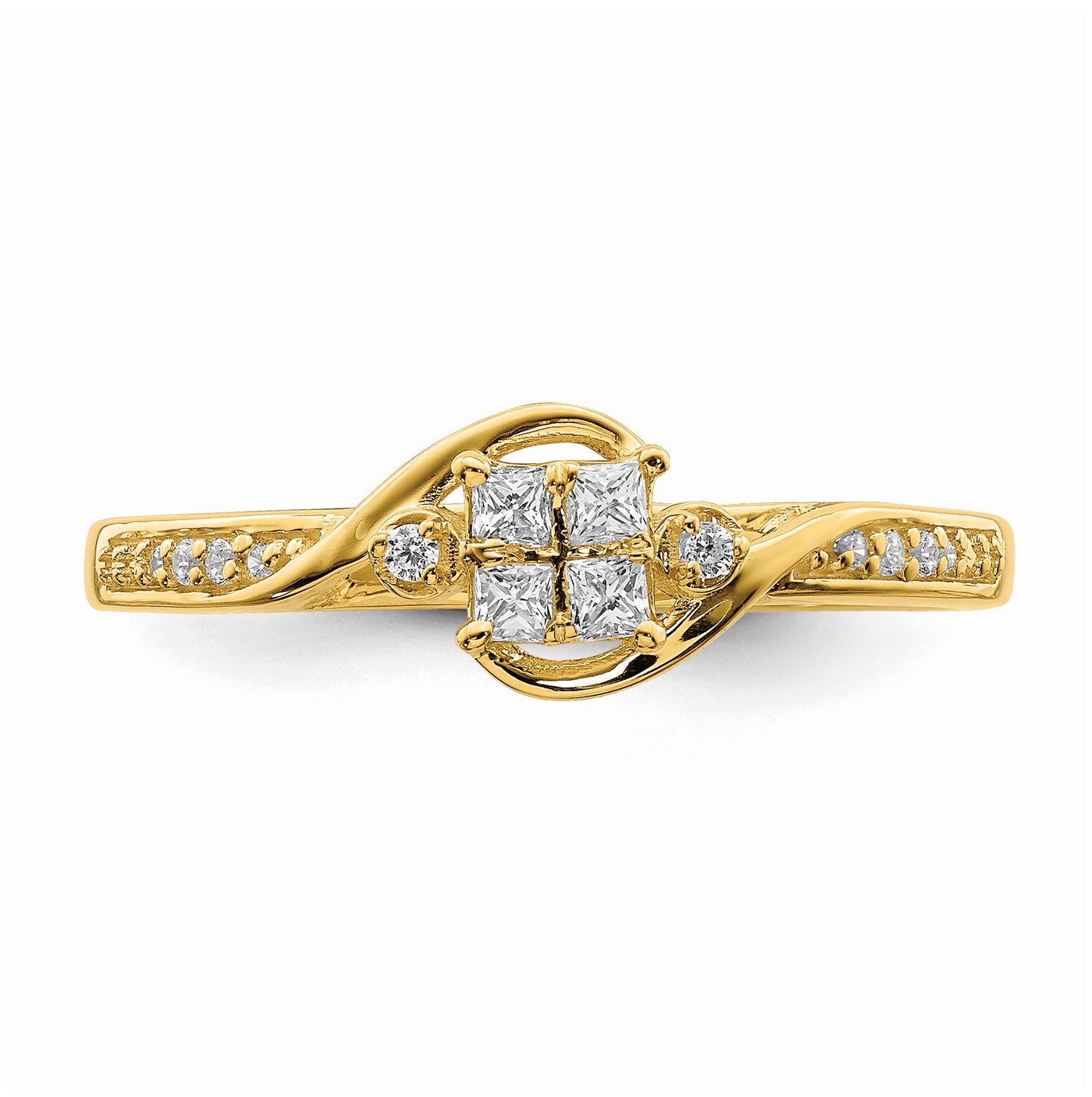 10k Yellow Gold Bypass Cluster 1/5 carat Diamond Complete Engagement Ring