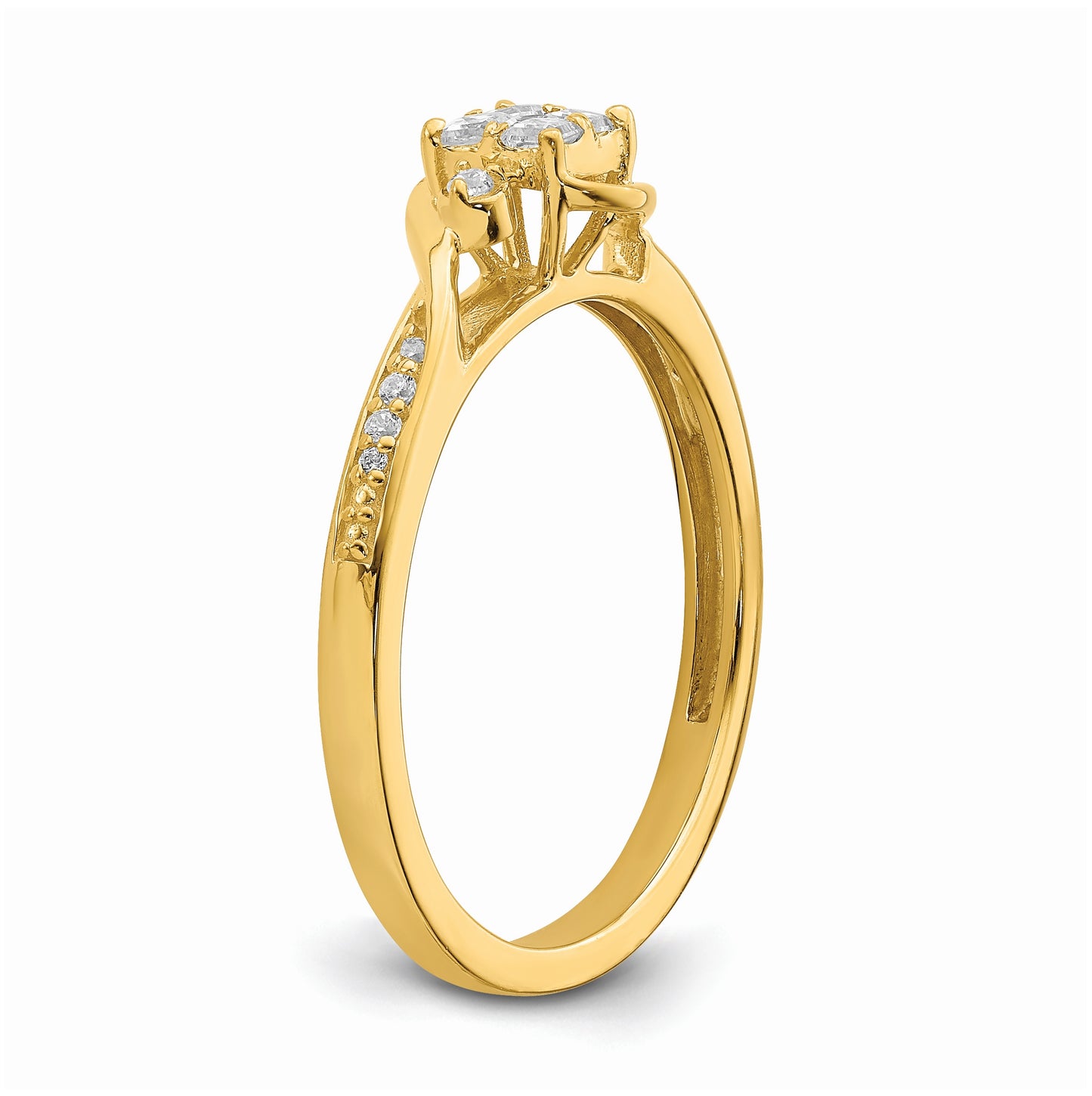 10k Yellow Gold Bypass Cluster 1/5 carat Diamond Complete Engagement Ring