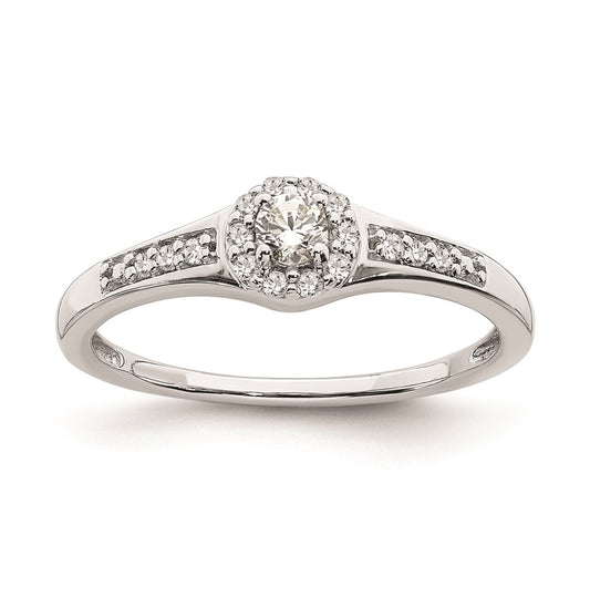 10k White Gold Halo Cluster 1/5 carat Diamond Complete Engagement Ring, 5.6 mm