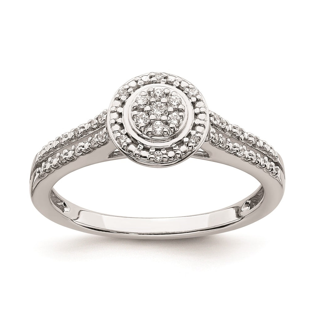 10k White Gold Halo Cluster 1/6 carat Diamond Complete Engagement Ring