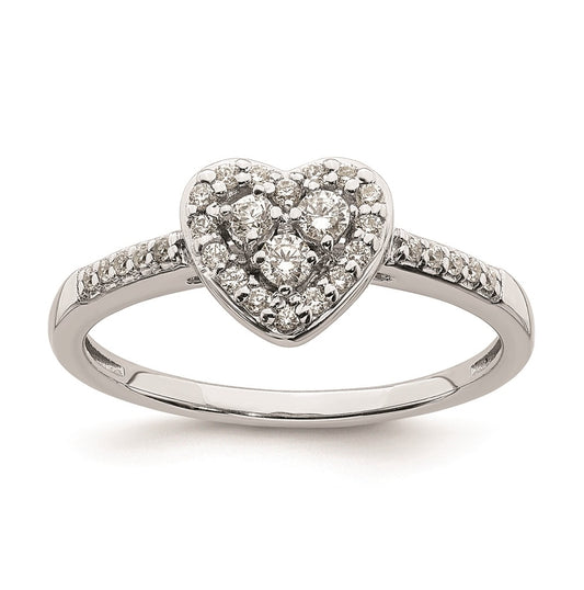 10k White Gold Heart Halo Cluster 1/4 carat Diamond Complete Engagement Ring