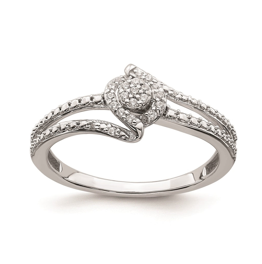 10k White Gold Halo Cluster 1/10 carat Diamond Complete Engagement Ring