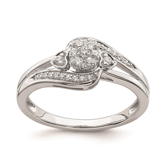 10k White Gold Cluster with 2 Hearts 1/5 carat Diamond Complete Engagement Ring