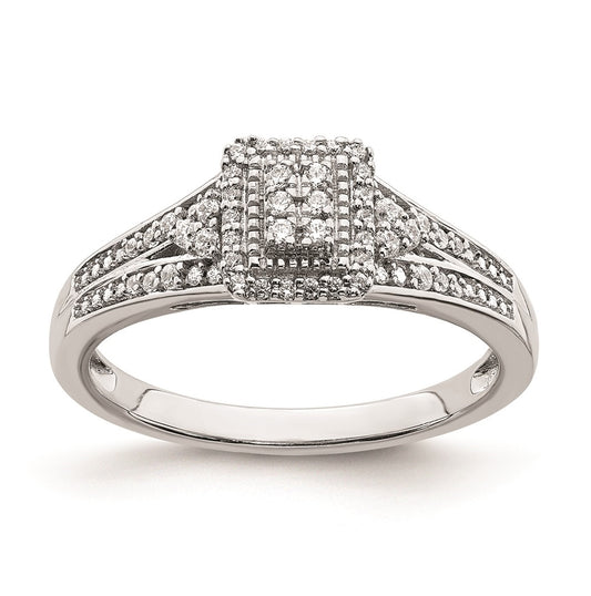 10k White Gold Rectangular Halo Cluster 1/5 carat Diamond Complete Engagement Ring