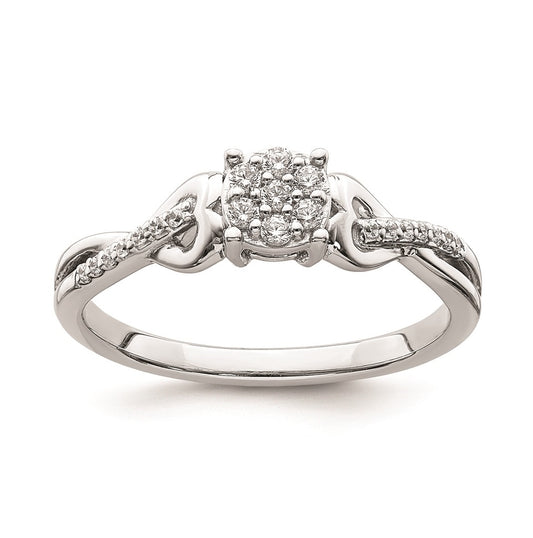 10k White Gold Cluster with 2 Hearts 1/6 carat Diamond Complete Engagement Ring