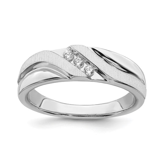 14k White Gold 3-Stone 1/10 carat Diamond Complete Men's Ring