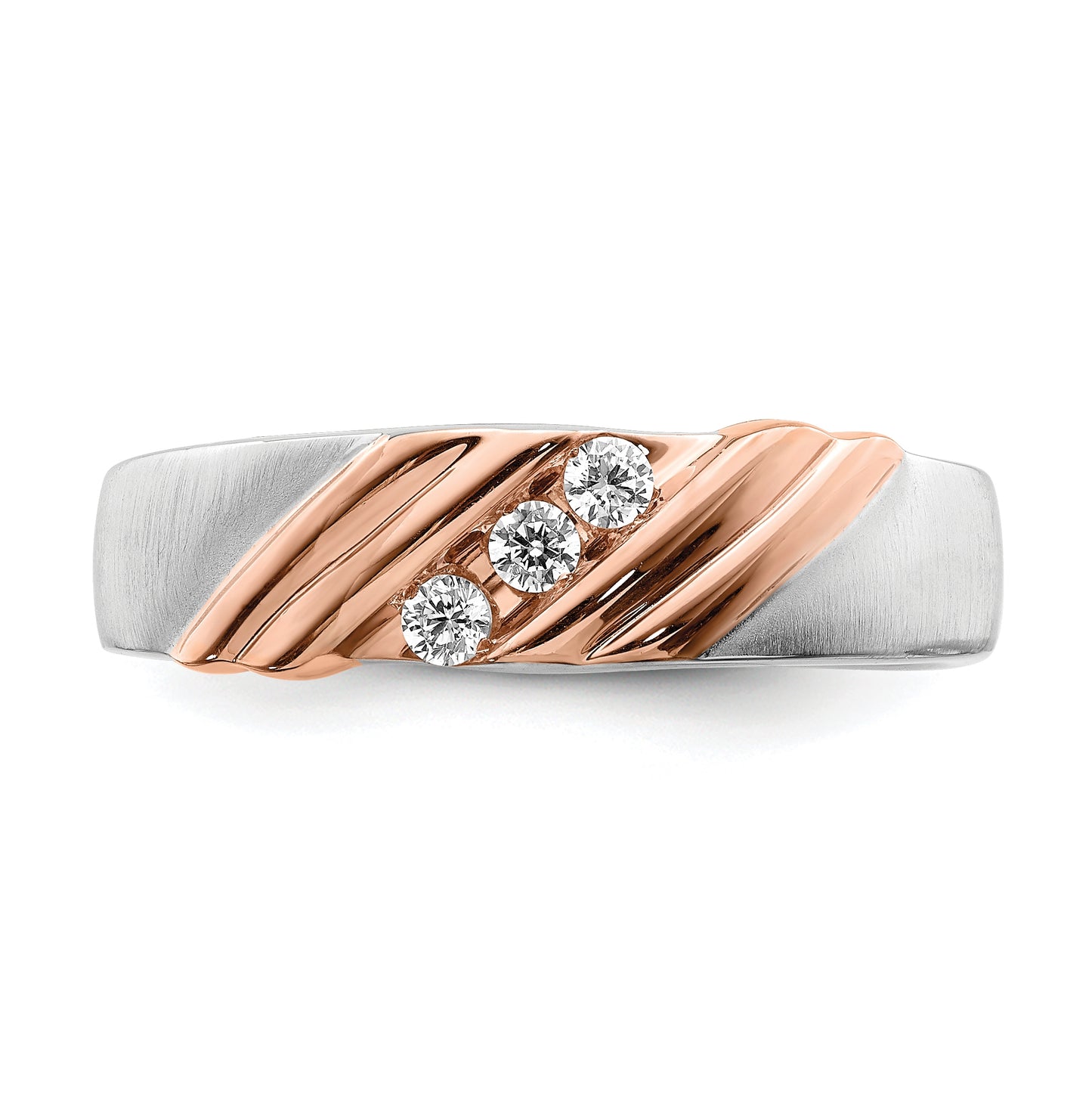 14k White and Rose Gold 3-Stone 1/6 carat Diamond Complete Men's Band