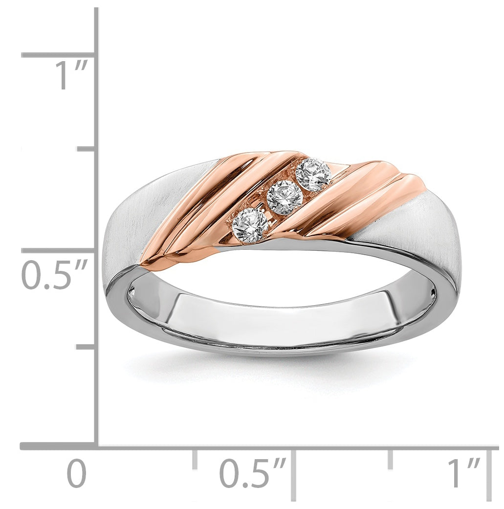 14k White and Rose Gold 3-Stone 1/6 carat Diamond Complete Men's Band