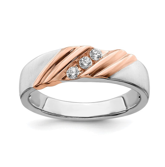 14k White and Rose Gold 3-Stone 1/6 carat Diamond Complete Men's Band