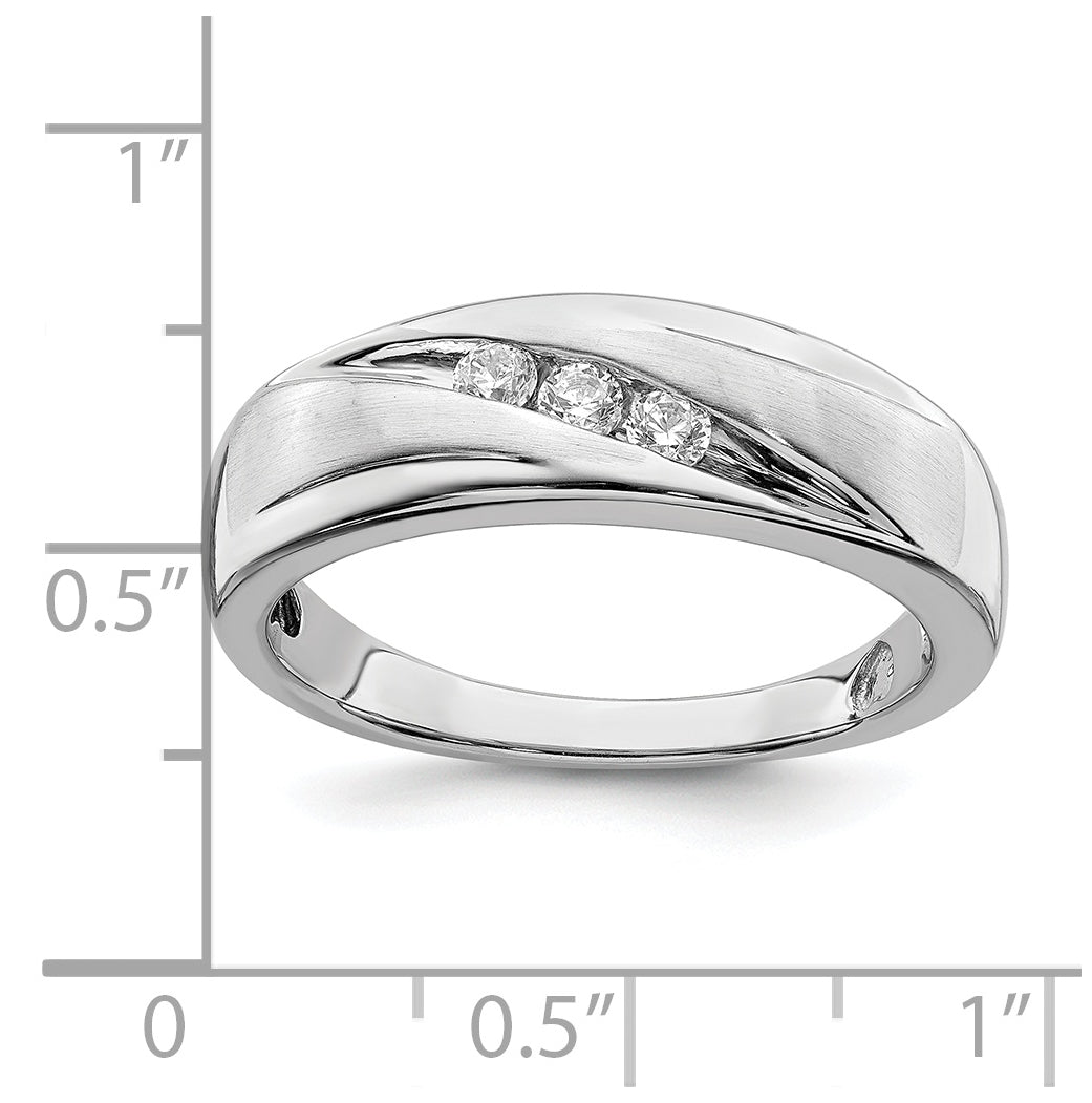 14k White Gold 3-Stone 1/5 carat Diamond Complete Men's  Band