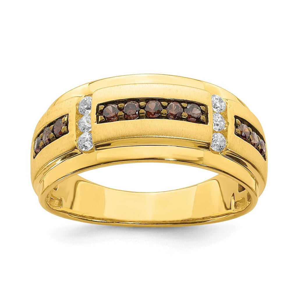 14K Yellow Gold 1/2 carat Brown and White Diamond Complete Men's Ring