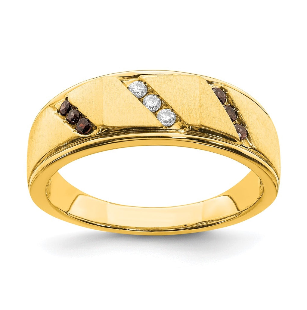 14k Yellow Gold 1/5 carat Brown and White Diamond Complete Men's Band