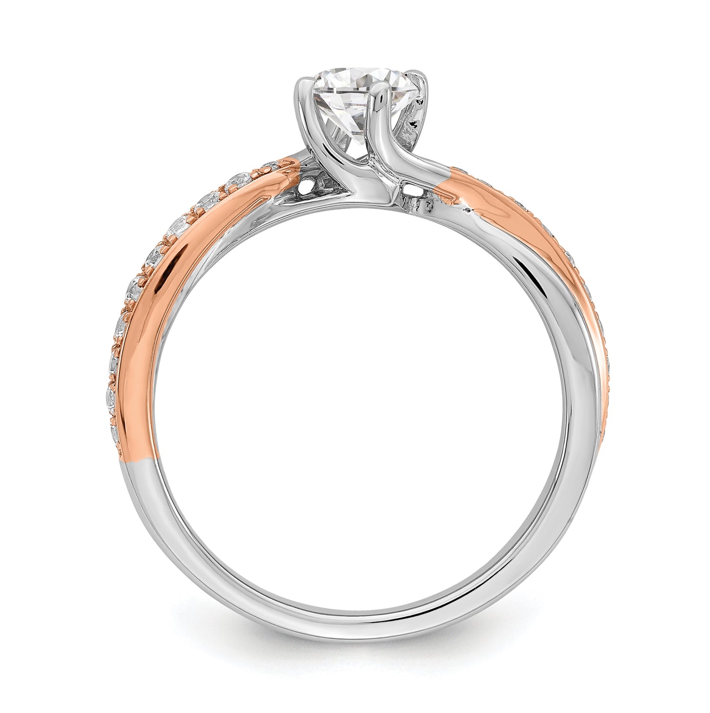 14k White and Rose Gold By-Pass (Holds 1/2 carat (5.2mm) Round Center) 1/5 carat Diamond Semi-mount Engagement Ring