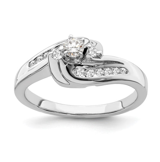 14k White Gold By-Pass Peg Set 1/3 carat Diamond Semi-mount Engagement Ring