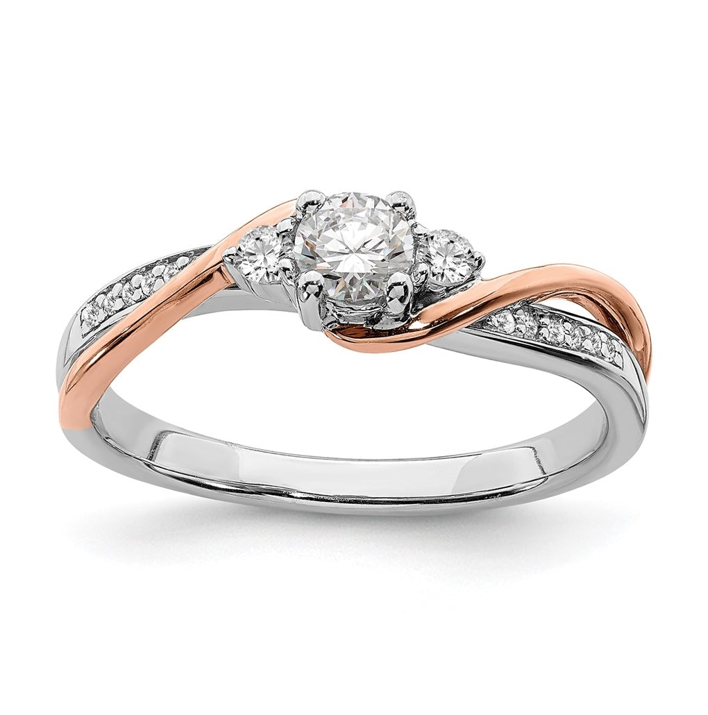 14k White and Rose Gold By-Pass (Holds 1/4 carat (4.00mm) Round Center) 1/8 carat Diamond Semi-mount Engagement Ring