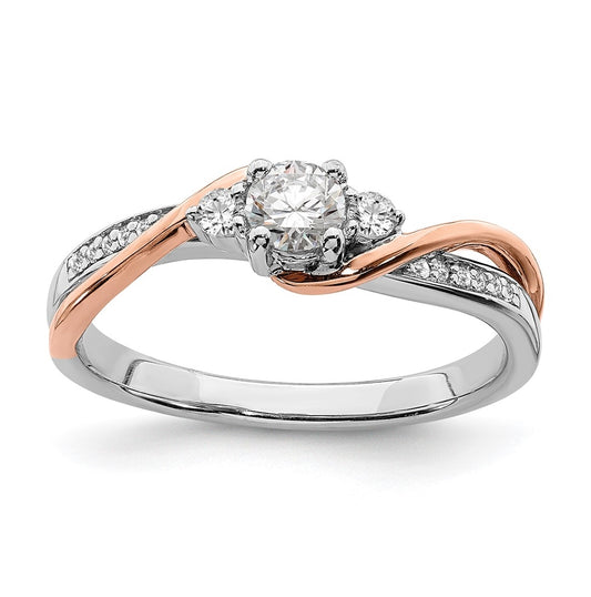 14k White and Rose Gold By-Pass (Holds 1/4 carat (4.00mm) Round Center) 1/8 carat Diamond Semi-mount Engagement Ring