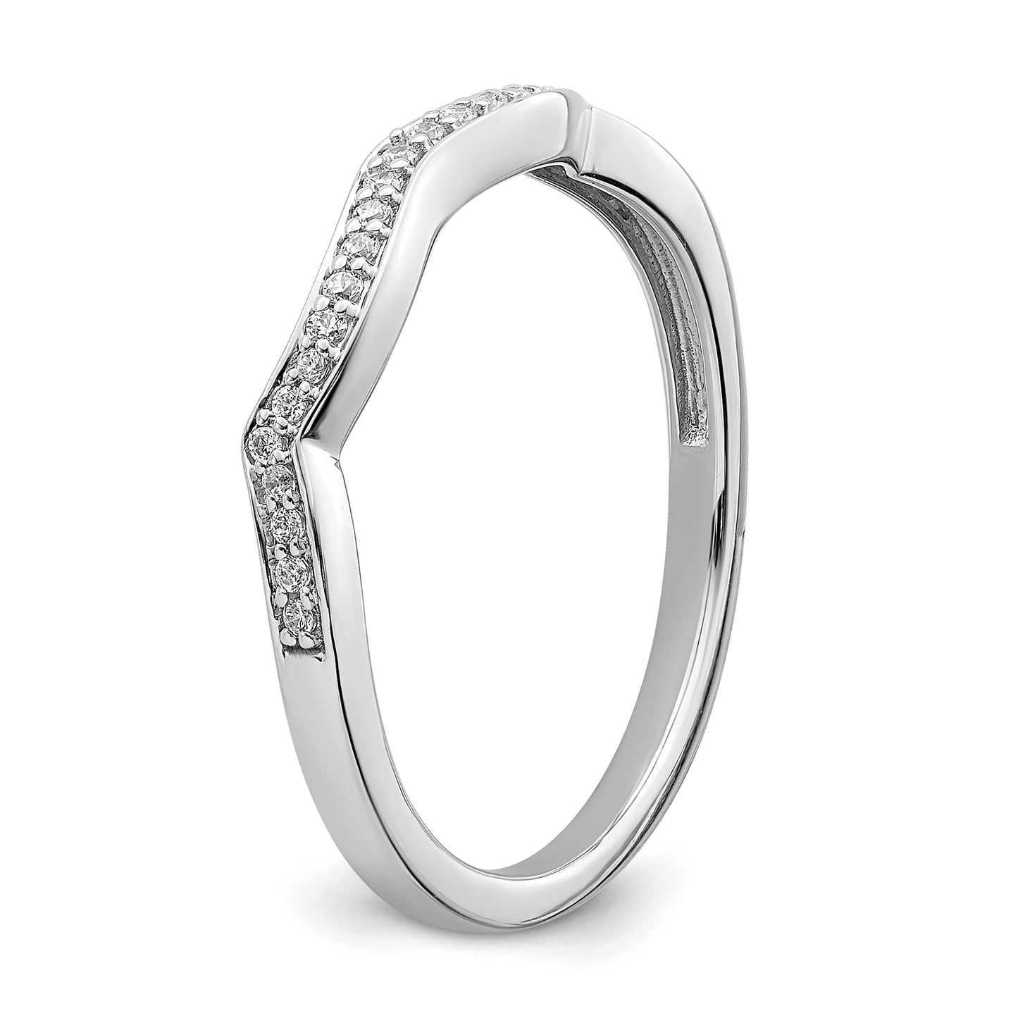 14k White Gold 1/10 ct Diamond Contoured Complete Wedding Band