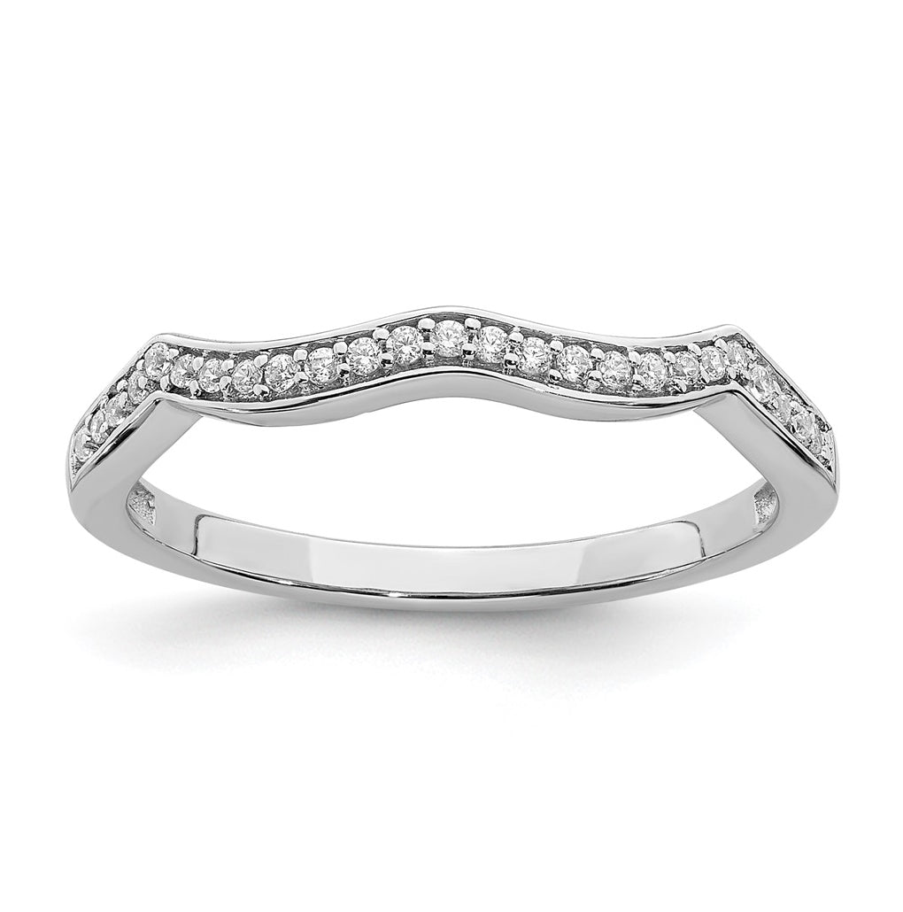 14k White Gold 1/10 ct Diamond Contoured Complete Wedding Band