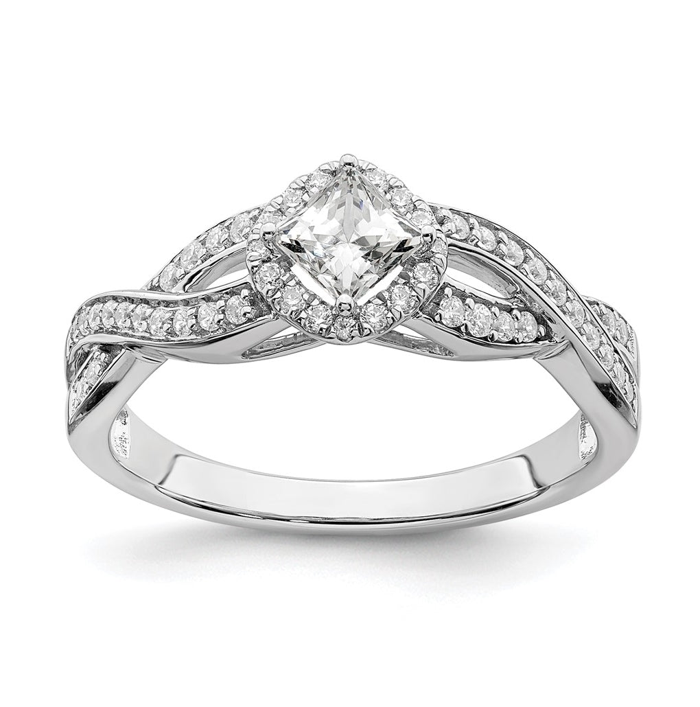 14k White Gold Criss-Cross Halo (Holds 1/3 carat (3.9mm) Princess Center) 1/4 carat Diamond Semi-mount Engagement Ring