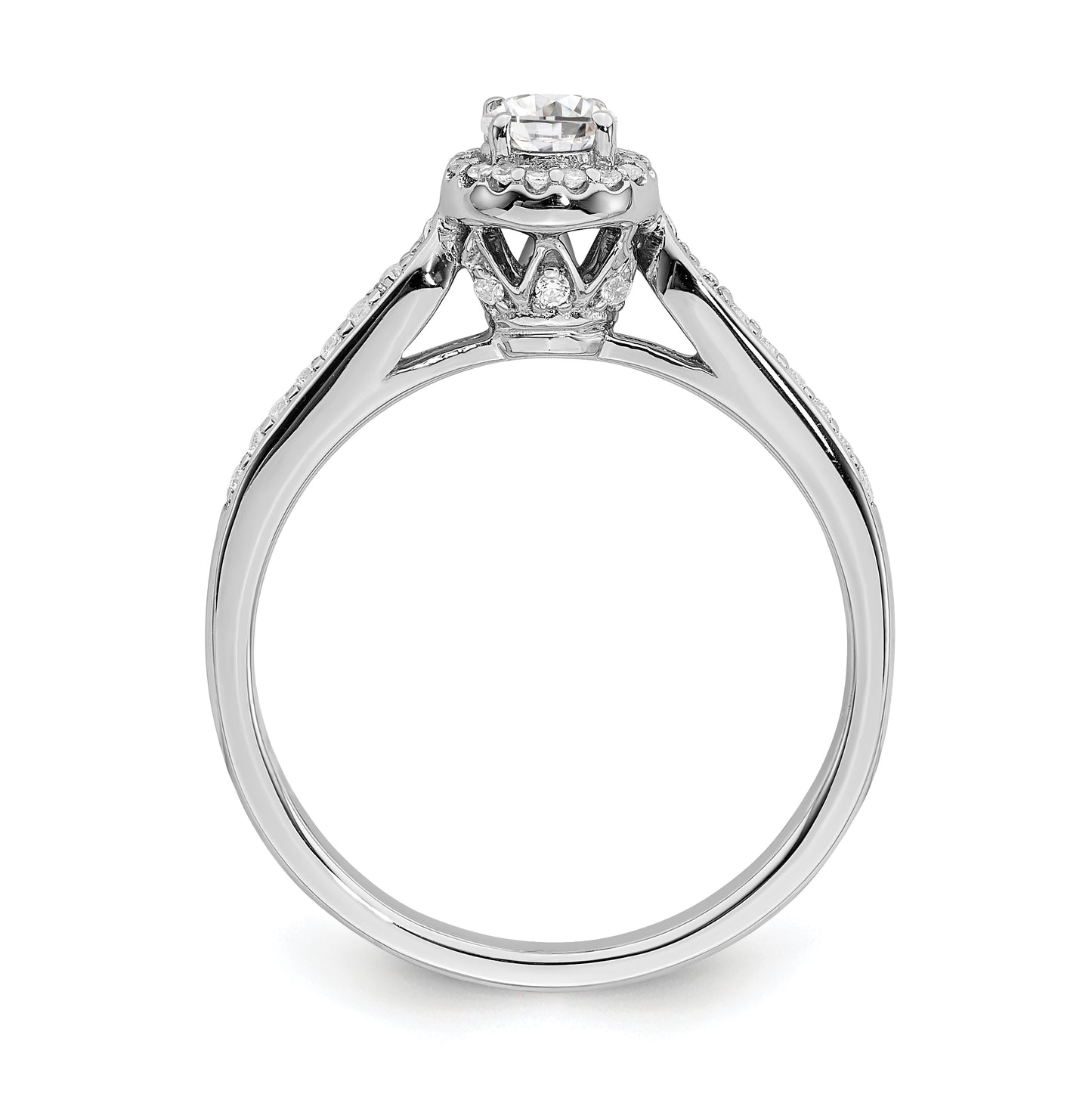 14k White Gold Halo (Holds 1/4 carat (4.1mm) Round Center) 1/6 carat Diamond Semi-mount Engagement Ring