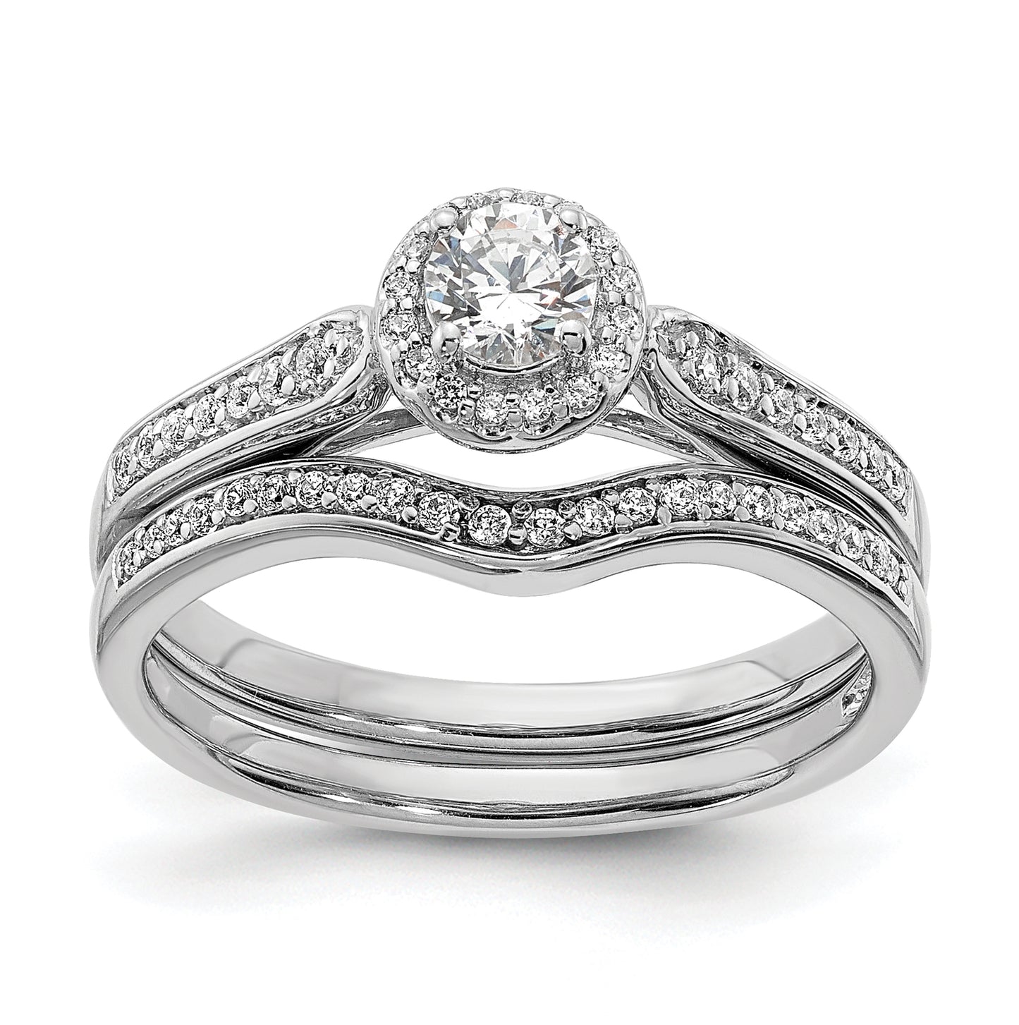 14k White Gold Halo (Holds 1/4 carat (4.1mm) Round Center) 1/6 carat Diamond Semi-mount Engagement Ring