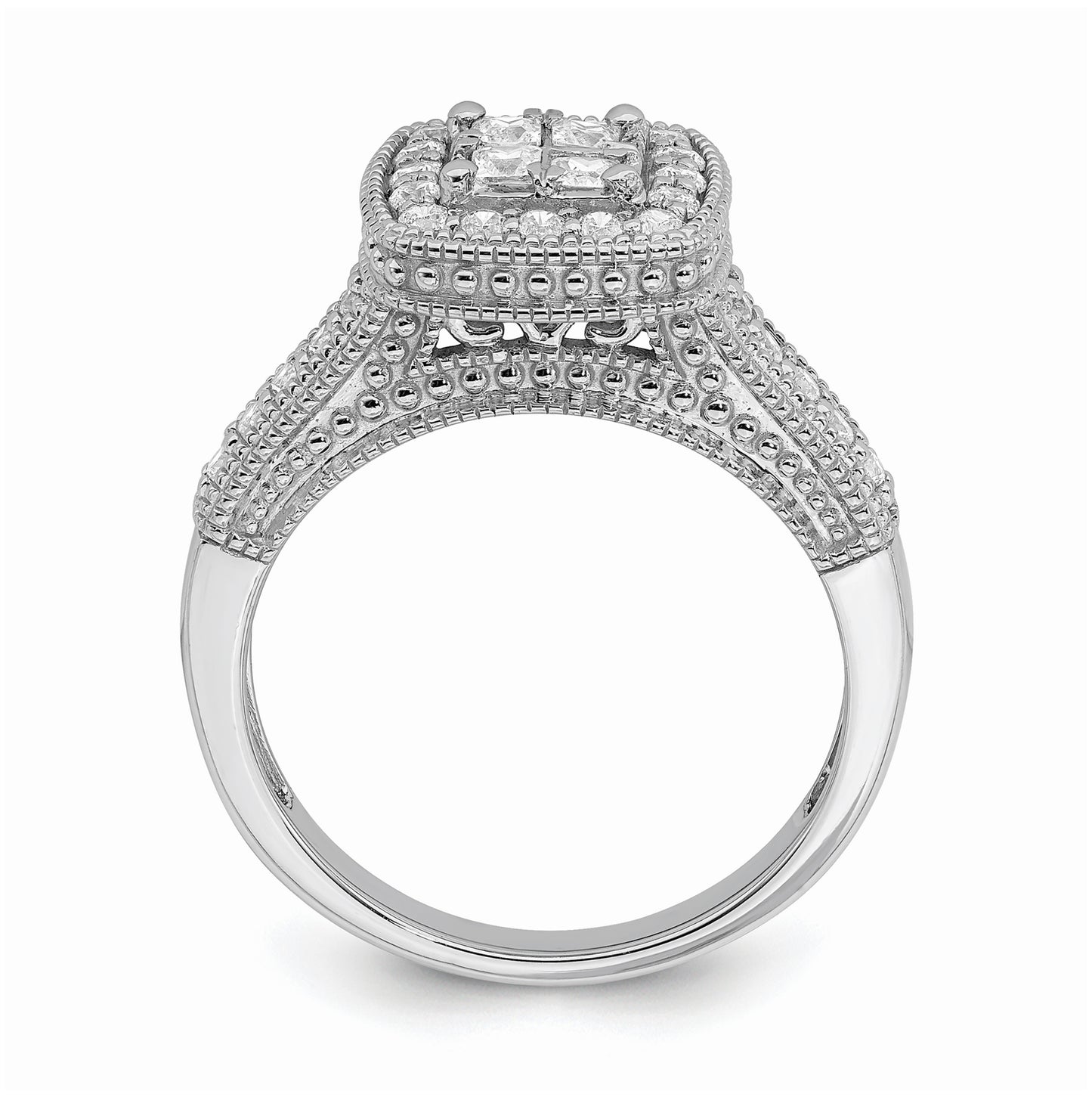 14K White Gold Square Halo Cluster 5/8 carat Princess/Round Diamond Complete Engagement Ring