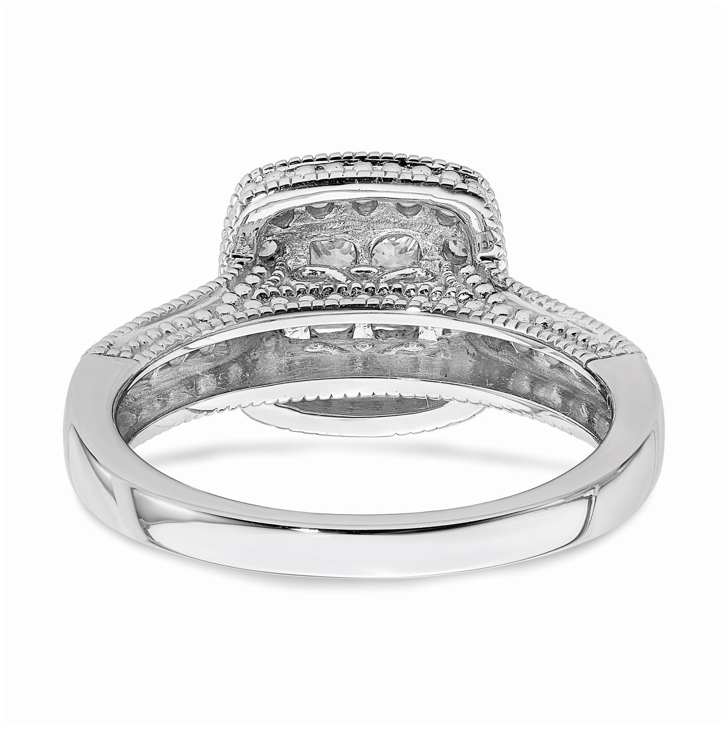 14K White Gold Square Halo Cluster 5/8 carat Princess/Round Diamond Complete Engagement Ring