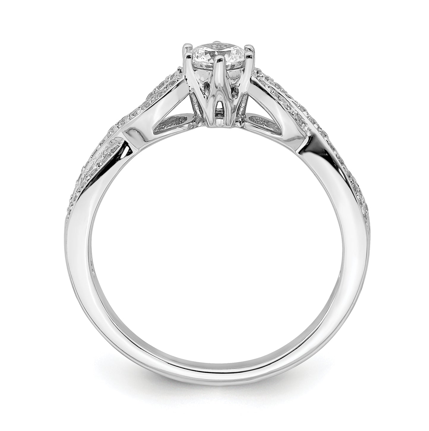 14k White Gold Criss-Cross (Holds 1/3 carat (4.5mm) Round Center) 1/5 carat Diamond Semi-mount Engagement Ring