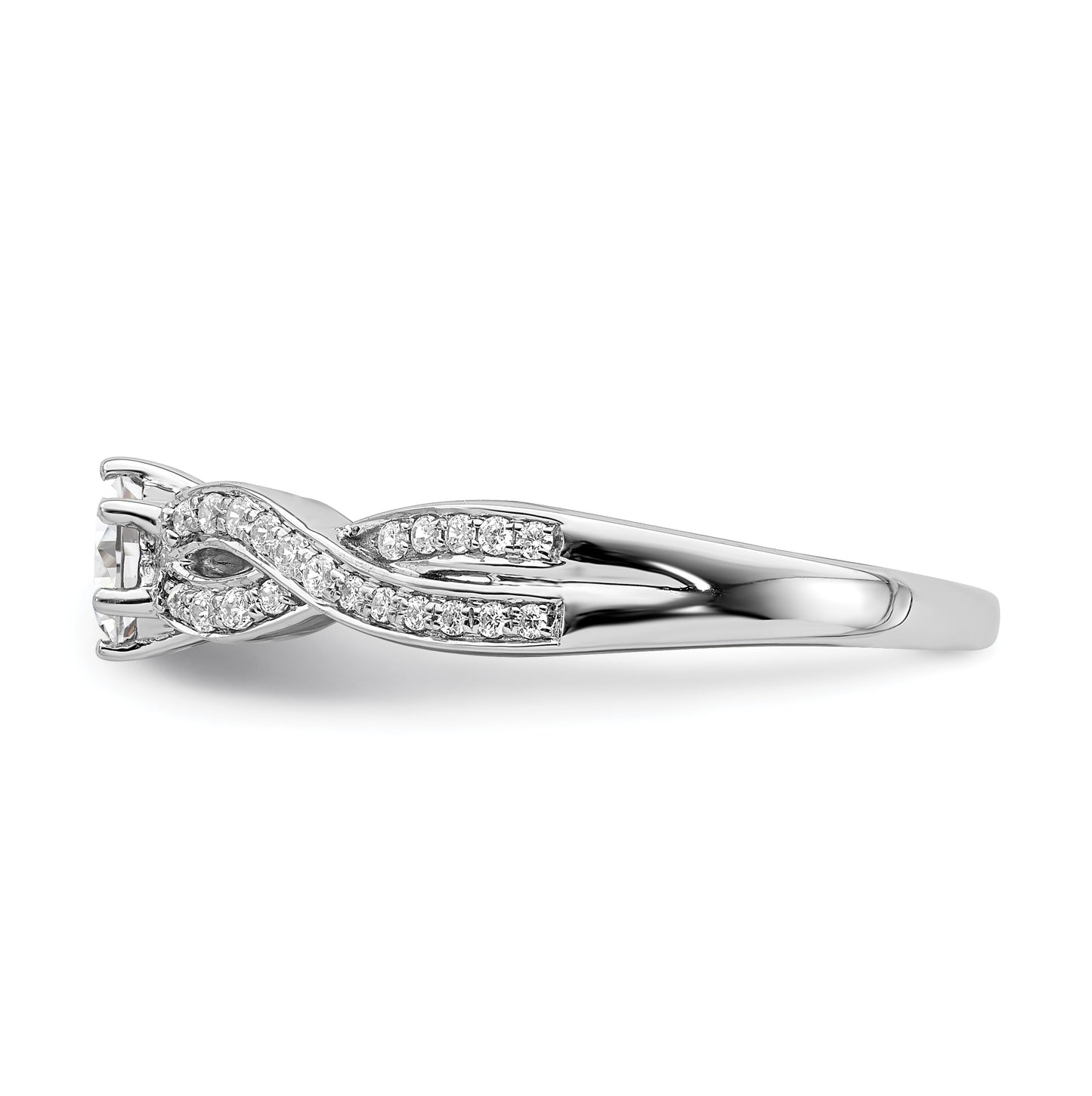 14k White Gold Criss-Cross (Holds 1/3 carat (4.5mm) Round Center) 1/5 carat Diamond Semi-mount Engagement Ring