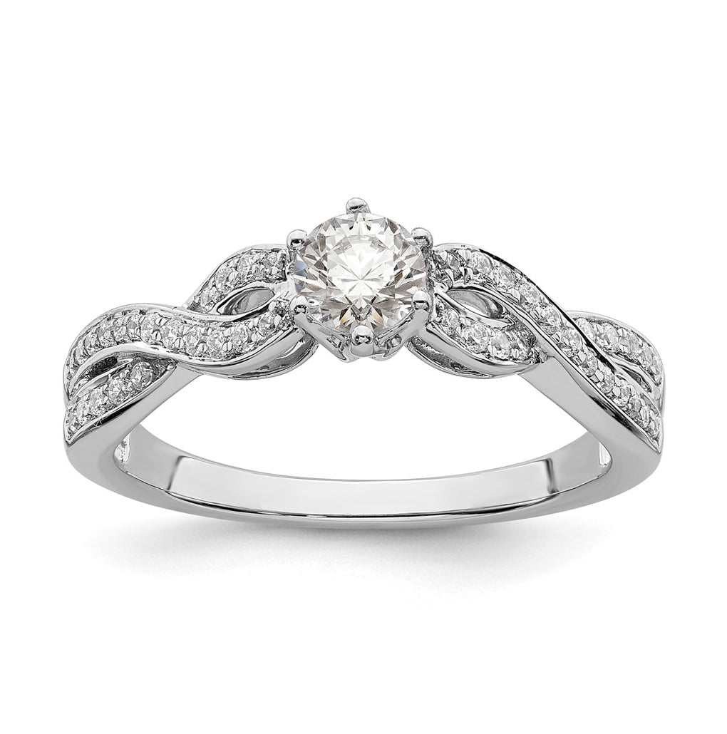 14k White Gold Criss-Cross (Holds 1/3 carat (4.5mm) Round Center) 1/5 carat Diamond Semi-mount Engagement Ring