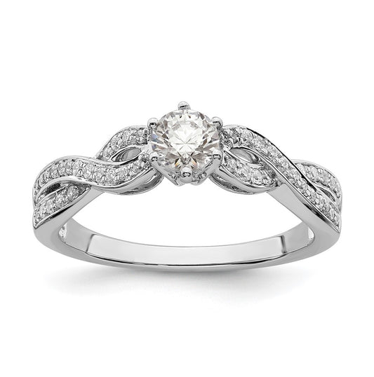 14k White Gold Criss-Cross (Holds 1/3 carat (4.5mm) Round Center) 1/5 carat Diamond Semi-mount Engagement Ring