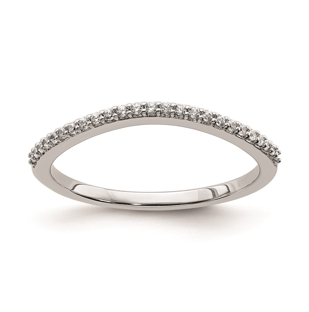 14k White Gold 1/8 carat Diamond Contoured Complete Wedding Band,  1.6 mm