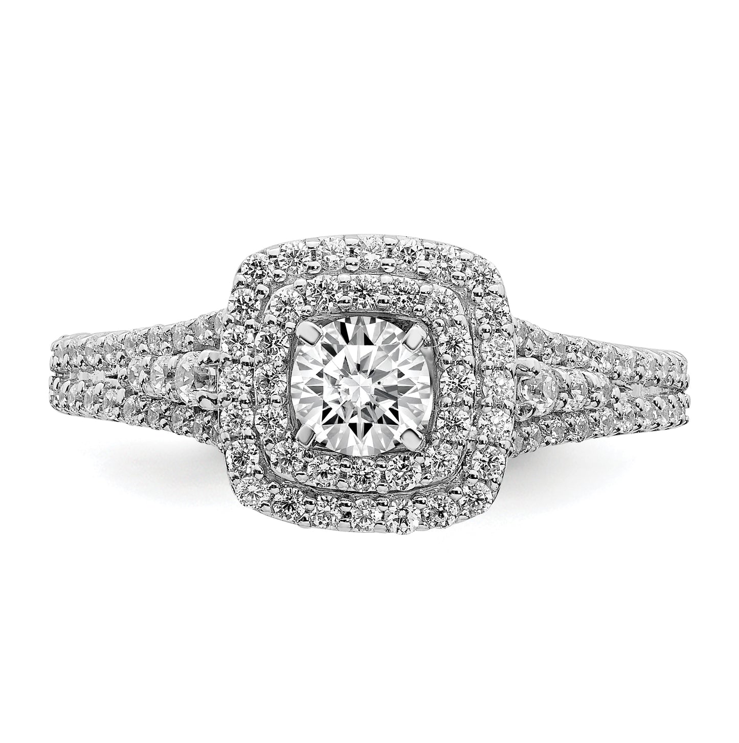 14k White Gold Double Halo (Holds 1/3 carat (4.5mm) Round Center) 1/2 carat Diamond Semi-mount Engagement Ring