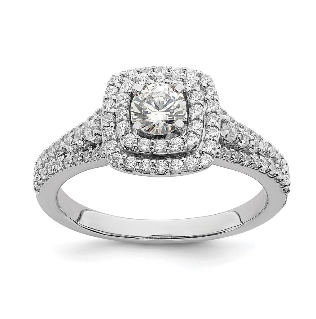 14k White Gold Double Halo (Holds 1/3 carat (4.5mm) Round Center) 1/2 carat Diamond Semi-mount Engagement Ring