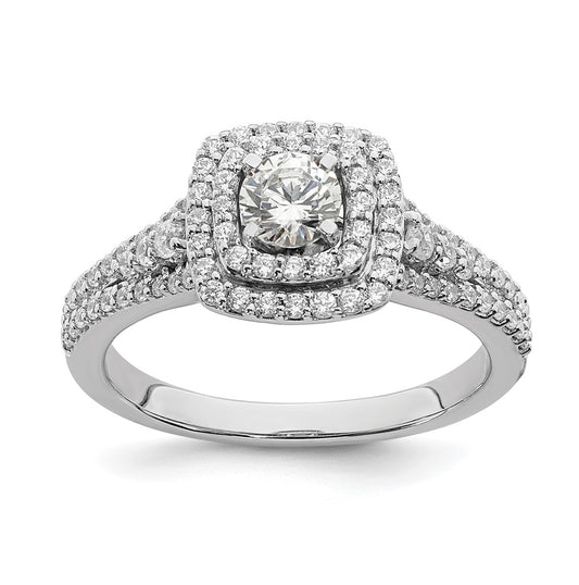 14k White Gold Double Halo (Holds 1/3 carat (4.5mm) Round Center) 1/2 carat Diamond Semi-mount Engagement Ring