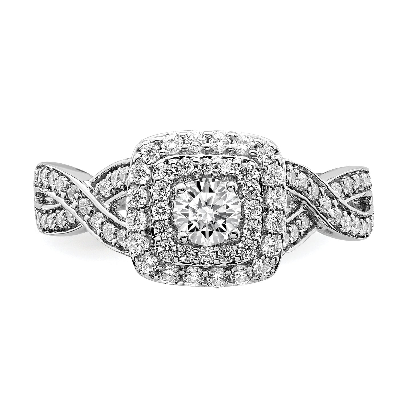 14k White Gold Double Halo (Holds 1/4 carat (4.1mm) Round Center) 1/2 carat Diamond Semi-mount Engagement Ring