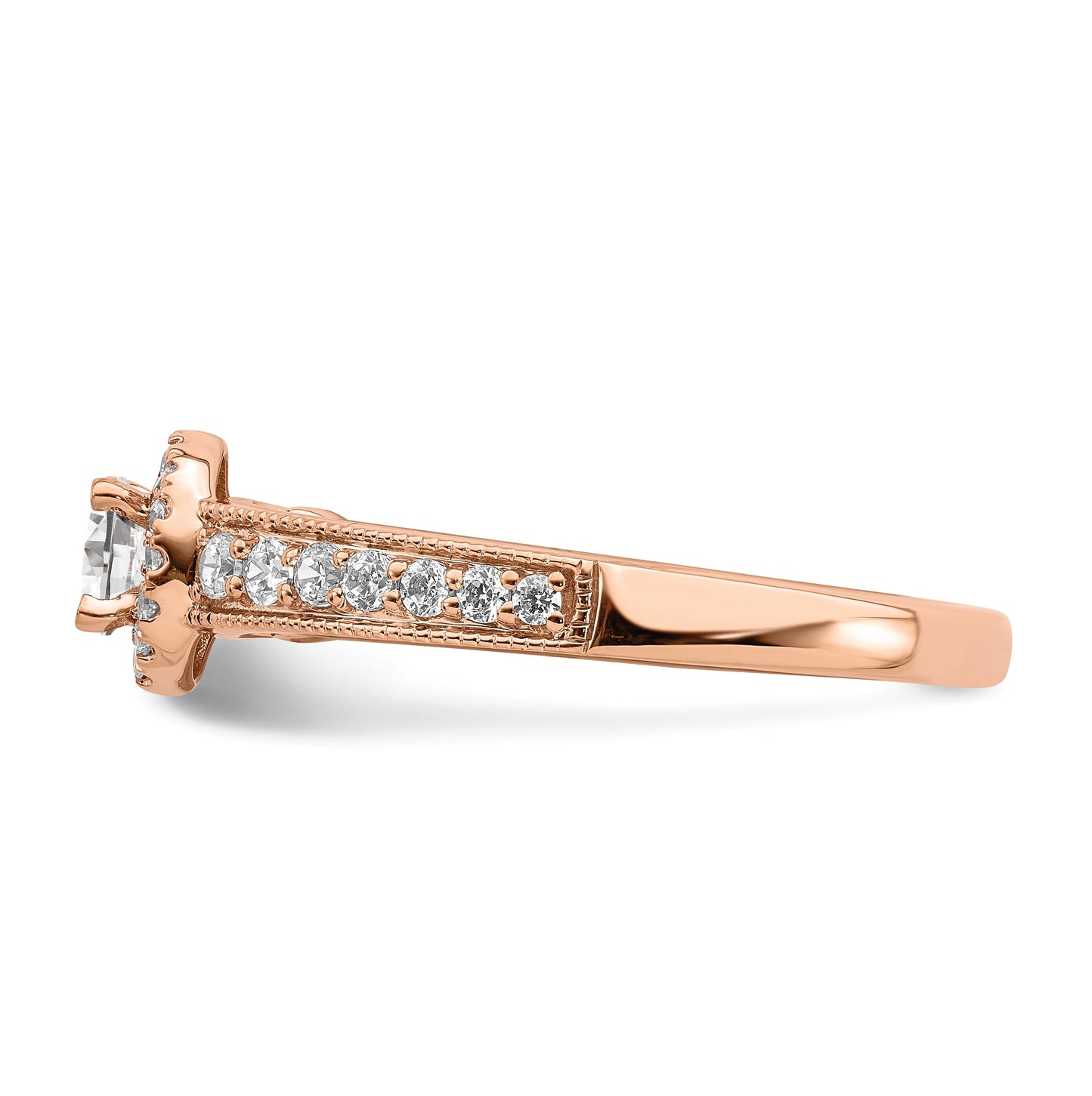 14k Rose Gold Halo Plus (Holds 1/3 carat (4.5mm) Round Center) 3/8 carat Diamond Semi-mount Engagement Ring
